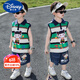 迪士尼（Disney）哪吒衣服男童無袖套裝夏季條紋背心2025新款帥氣男寶寶夏款兩件套 綠色 亮燈 120 cm(建議105-115cm 4-6周歲)