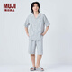 無(wú)印良品（MUJI）男式 涼感雙層紗織短袖睡衣套裝 男士家居服涼感物語(yǔ)25年夏季 煙熏綠色豎條紋 S -M上裝170/92A下裝170/80A