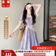 蕓蕁裙子女夏季2025新款溫柔風(fēng)茶歇法式泡泡袖紫色收腰長裙氣質(zhì)感蕾絲 紫色 M