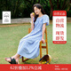 茵曼2025夏季女裝新款方領(lǐng)歐若風(fēng)純棉短袖連衣裙藍(lán)白格-W18528432 XL