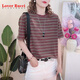 LOVER RUCCI全棉條紋短袖t恤女2026新款夏季純棉體恤衫美式復古寬松顯瘦上衣 咖松綠 2XL