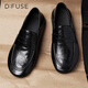 迪芙斯（D:FUSE）星期六旗下頭層牛皮男鞋樂(lè )福鞋子男士舒適套腳鞋男 黑色    42   