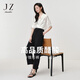 玖姿·安娜蔻極簡通勤風垂墜感醋酸錐形褲九分褲女2025夏季新款 素黑 M