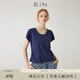 EIN言海藍(lán)洗色圓領(lǐng)抽褶收腰設(shè)計(jì)休閑圓領(lǐng)短袖T恤女裝2025夏新款 墨藍(lán) L