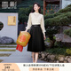 香影黑色a字半身裙女2025春季新款梨形遮胯赫本風(fēng)法式西裝百褶裙 黑色 S
