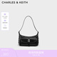 CHARLES&KEITH25夏季新品復(fù)古油蠟皮單肩斜挎腋下包七夕禮物CK2-20782621 Noir黑色 S