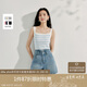 茵曼條紋方領(lǐng)針織吊帶小背心2025夏季女裝新款短款修身上衣 白藍條 M