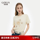 歌莉婭印花t恤女夏2025新款針織短袖設計感流行穿搭上衣1E5R0B200 10W米灰 M
