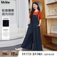 MsShe【仿牛仔背帶闊腿褲】大碼女裝2025夏裝胖mm顯瘦收腰九分褲 背帶褲-藏青藍色現(xiàn)貨 2XL