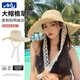 目丸防曬帽編織大帽檐蕾絲邊大頭圍顯臉小草帽夏日系海邊沙灘帽子百搭 米白色