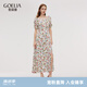 歌莉婭真絲連衣裙女夏2025新款高端桑蠶絲開衩碎花裙子1E5R4K5NG 06D杏底印花 XS