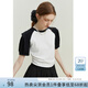 FANSILANEN范思藍(lán)恩23FS12364撞色短袖t恤女新款夏季韓版設(shè)計(jì)感小眾上衣 黑白 M