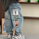 葉余男童韓版牛仔褲春秋兒童2025春季新款休閑褲子中小童寬松哪吒刺繡 主圖款 100 碼