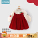 優(yōu)奇女童連衣裙冬裝洋氣兒童加絨公主裙一周歲女寶寶禮服抓周宴秋冬季 紅色櫻桃連衣裙 90cm