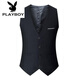 花花公子（PLAYBOY）韓版男純棉馬甲西裝修身背心春秋休閑免燙商務(wù)禮服伴郎職業(yè)正裝 黑色馬甲(款)【舒適抗皺百搭】 XL 130斤以下胖就拍大一碼