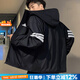 阿迪達斯（adidas）男裝夾克 25夏新款運動服時尚風衣快干透氣休閑梭織連帽外套 經典黑/簡約時尚/薄款熱推 XL 【180-185cm/170-180斤】