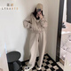 霖源 LYUANYD品牌輕奢定制運動(dòng)套裝女秋季顯瘦加絨連帽衛衣闊腿休閑服兩件套淺灰色套裝（加絨款）2XL （138-150斤）