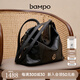 半坡飾族（bampo）新款綿綿雙肩包報(bào)喜包女包多功能單肩斜挎牛皮舒適大容量女士包包 墨碳黑