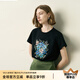顏域復(fù)古印花休閑短袖T恤女2025年早春新款修身顯瘦圓領(lǐng)通勤上衣 黑色 L
