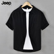 JEEP SPIRIT吉普【100%棉】短袖襯衫男士夏季日系輕薄翻領白襯衣黑色2XL