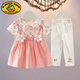 G.duck女童連衣裙夏裝純棉洋氣套裝韓版嬰兒0-1歲公主裙3女寶寶夏季裙子 粉色 碎花裙+白色小兔褲 100 cm