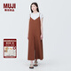 無印良品（MUJI） 女式 易干彈力泡泡紗 背帶褲 女裝夏季連體褲吊帶BC2JRA4S 磚紅色 L （165/88A）