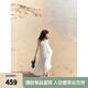 ELLE【淺白月光】白色拼接花邊吊帶連衣裙女2025夏新款海邊沙灘裙 白色 S