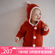 OAK FAMILY寶寶圣誕禮物連帽毛衣純棉紅色長(zhǎng)袖針織衫小紅帽外套 紅色 100 cm