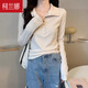 柯蘭娜POLO領(lǐng)打底衫女春秋小個(gè)子內搭短款修身長(cháng)袖T恤配工裝褲上衣 杏色長(cháng)袖 L 【建議100-120斤】