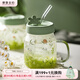 摩登主婦小枝蕁玻璃杯創(chuàng)意帶蓋水杯辦公室吸管杯耐熱小清新杯子 矮款玻璃吸管杯(綠500ml)