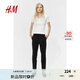 H&M女裝休閑褲夏季職場西褲彈性煙管褲錐形鉛筆長褲0751471 黑色 165/80