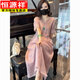 恒源祥（HYX）棉麻新中式國風(fēng)重工刺繡V領(lǐng)連衣裙女2025夏季寬松顯瘦氣質(zhì)長(cháng)裙子 淺紫色【清涼款】有口袋版 XL 115-130斤