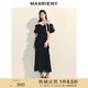 MAXRIENY法式復(fù)古花邊收腰連衣裙25春款浪漫赫本風(fēng)長裙約會小黑裙 黑色 L
