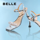 百麗（Belle）優(yōu)雅一字帶涼鞋女2025夏新商場同款氣質(zhì)細高跟涼鞋E2X1DBL5 銀色 37 (235mm)