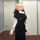 GARNUO黑色一字肩斜肩連衣裙子女夏季法式露肩赫本風(fēng)禮服收腰包臀裙長裙 黑色 S 【80-100斤】