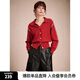 ELLE法式本命年設(shè)計感翻領(lǐng)針織開衫女2025春季新款新年紅色毛衣上衣 紅色 M