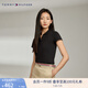 TOMMY HILFIGER【五?？邸肯募九b珠地網(wǎng)眼優(yōu)雅通勤純色條紋修身短袖T恤POLO 黑色BDS M (推薦：105-115斤)