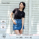Calvin Klein Jeans夏季女士簡約ck印花休閑純色圓領(lǐng)舒適打底短袖T恤J221165 BEH-太空黑 S （推薦80-95斤）