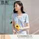香影v領(lǐng)正肩t恤女短袖2025夏季新款開叉掐腰網(wǎng)紗拼接藍色法式上衣 藍色 S 155/80A/85-95斤