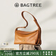 BAGTREE【明星同款】包包樹奶盒包植鞣牛皮新款輕奢單肩斜挎枕頭hobo女包 中號-焦糖色 高級小眾