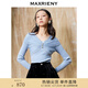 MAXRIENY霧藍(lán)網(wǎng)紗拼接套頭針織衫修身顯瘦上衣女 霧藍(lán)-1 M 02