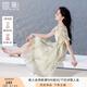 香影泡泡袖方領(lǐng)連衣裙女2025夏裝新款暈染漸變垂感海邊度假風(fēng)裙子 薄荷青檸綠 XL 170/92A/125-140斤
