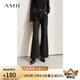 AMII2025秋新款解構(gòu)口袋笑臉鏈條皮牌微喇褲牛仔褲女休閑褲子 黑色 165/72A/L