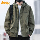 吉普（JEEP）外套男士春秋季沖鋒夾克工裝男裝休閑潮流連帽上衣服 軍綠色 XL