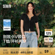 森馬（Semir）陳都靈短袖恤女短款修身正肩涼感上衣2025夏新款辣妹上衣圓領開衫 黑色90001 L