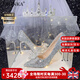 Ebonka高端公主水晶高跟鞋女新款配裙子婚紗新娘婚鞋情人節(jié)生日禮物 銀色+永恒皇冠+頭紗+透明盒套裝 38 (7厘米)