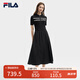 FILA 斐樂(lè)官方女裝連衣裙2025夏新款時(shí)尚休閑簡(jiǎn)約修身短袖連身裙子 正黑色-BK S 160/80A/S