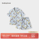 babylove親子裝家居套裝夏季薄款竹棉山茶母女母子短袖短褲居家兩件套睡衣