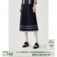茶·愫【浪漫千金】puretea茶愫彈力緞紋棉撞色蕾絲拼接半身裙女25夏新 墨藍(lán) M