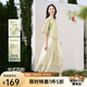 歐莎（OSA）新中式盤(pán)扣雪紡連衣裙套裝女夏新款古典印花襯衫半身裙兩件套 清新綠 S